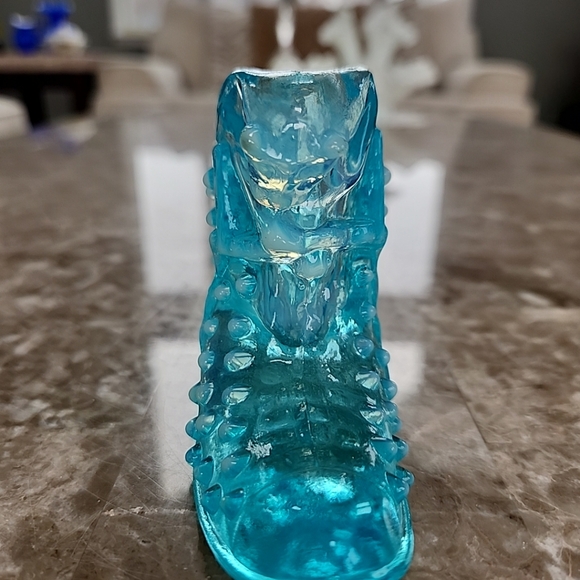 Vintage Blue Opalescent Hobnail Glass Slipper - Picture 3 of 6